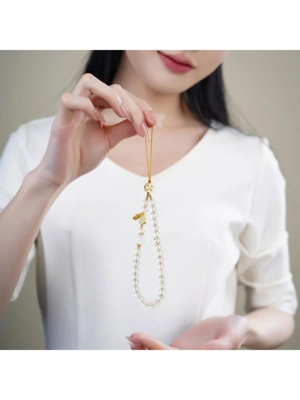 Colorful Rutilated Quartz Phone Charm - Handmade Crystal Bead Strap, Elegant